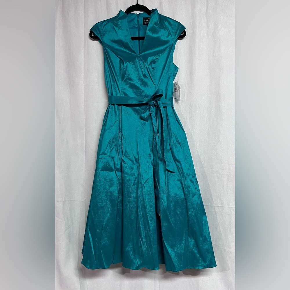 Alex Evenings Stretch Taggeta Cocktail Dress Size 8 Hot Teal - Picture 5 of 6